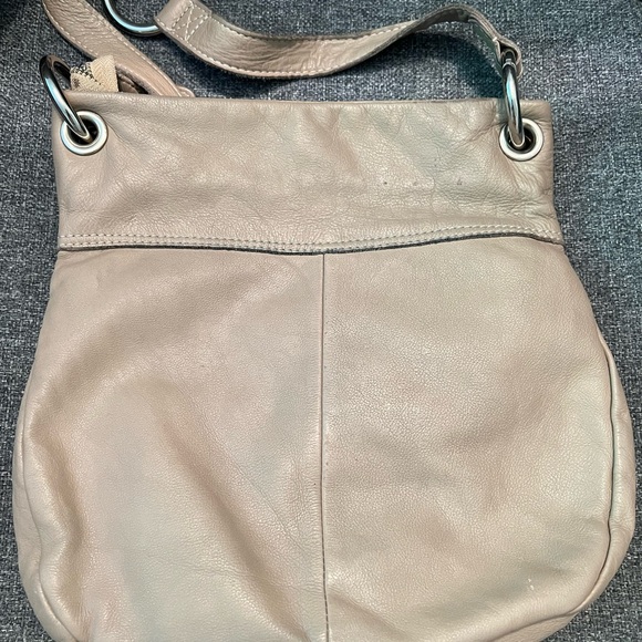 Tano brand crossbody taupe leather purse. - Picture 2 of 7